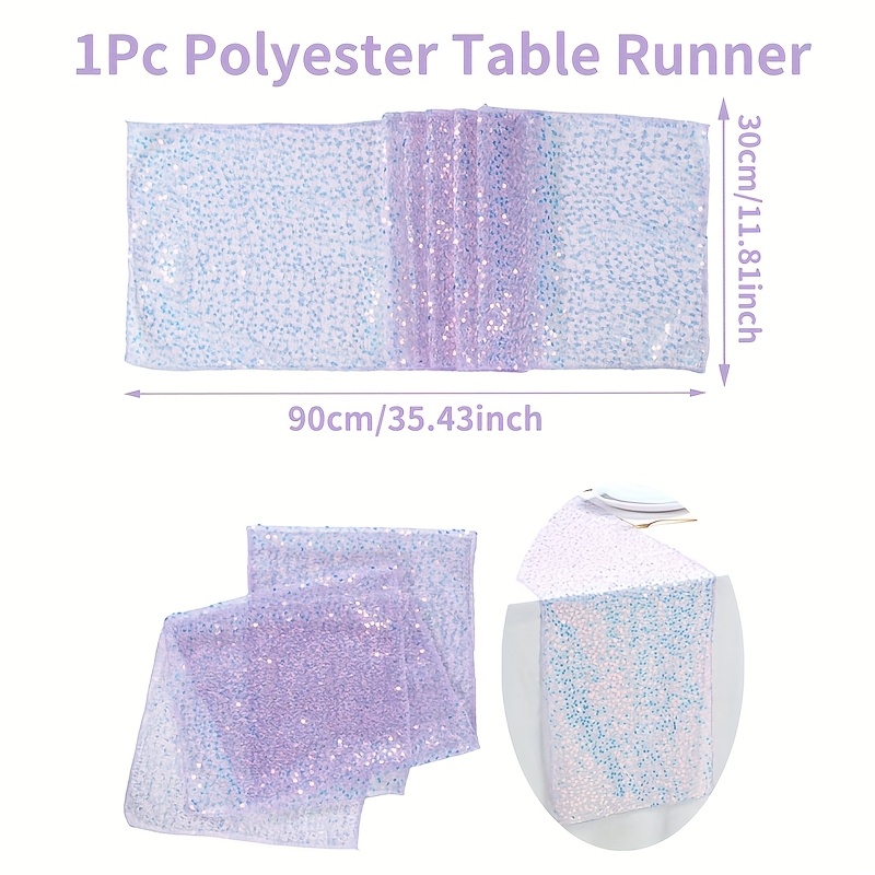 E-shop 1 Stück, Lila Meerjungfrau Pailletten Polyester Tischläufer, 90x30 cm, Meerjungfrau-Themenparty Tischflagge, Hochzeitsbraut Partydekoration,