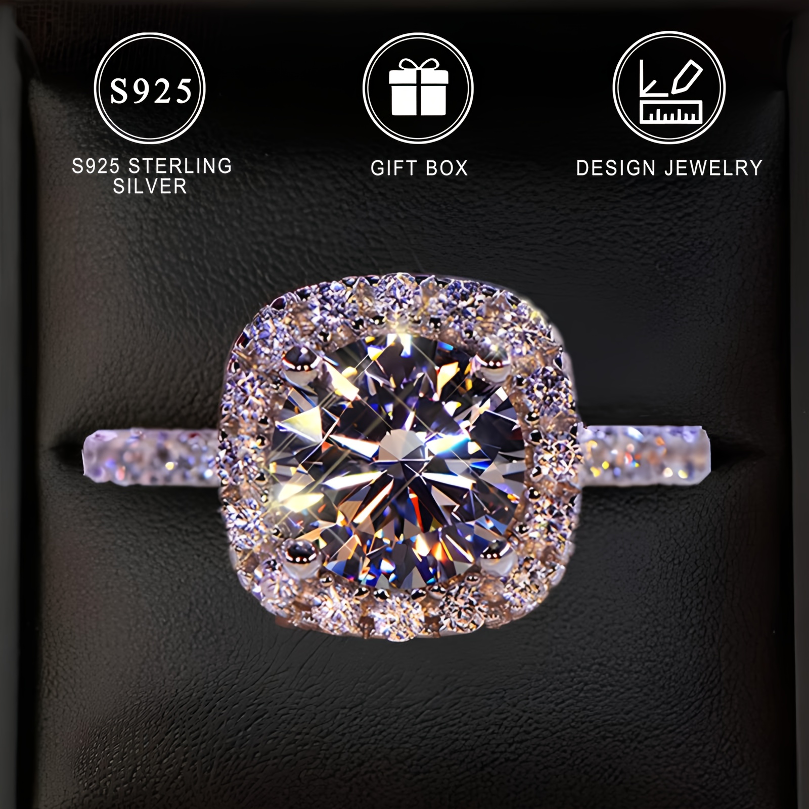 925 Silver CZ Engagement Ring, 4-Prong Setting, No Plating
