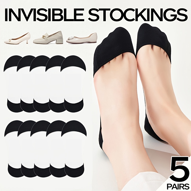 TEMU 5 Pairs Of Women's -cut Boat Socks, , Invisible High-heel Socks, Summer Silicone Non-slip Short Socks, Suitable For High Heels, Sneakers,