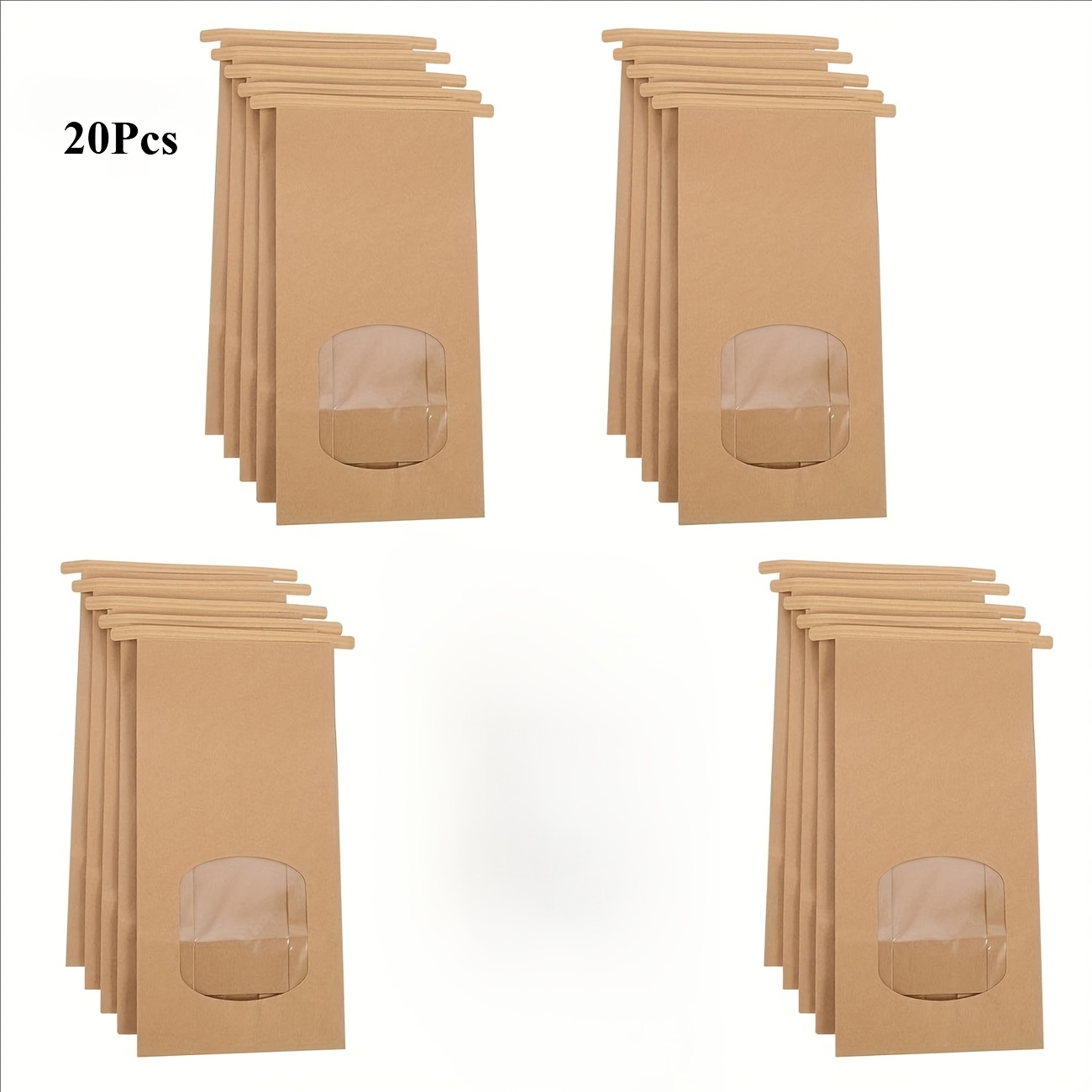 TEMU 20pcs Brown Paper Bags With Viewing Window - 6.69x3.54x2., Brown Paper Bag With Window Seal By Tin Tie Tab For Gift Packing, Ideal For Gift