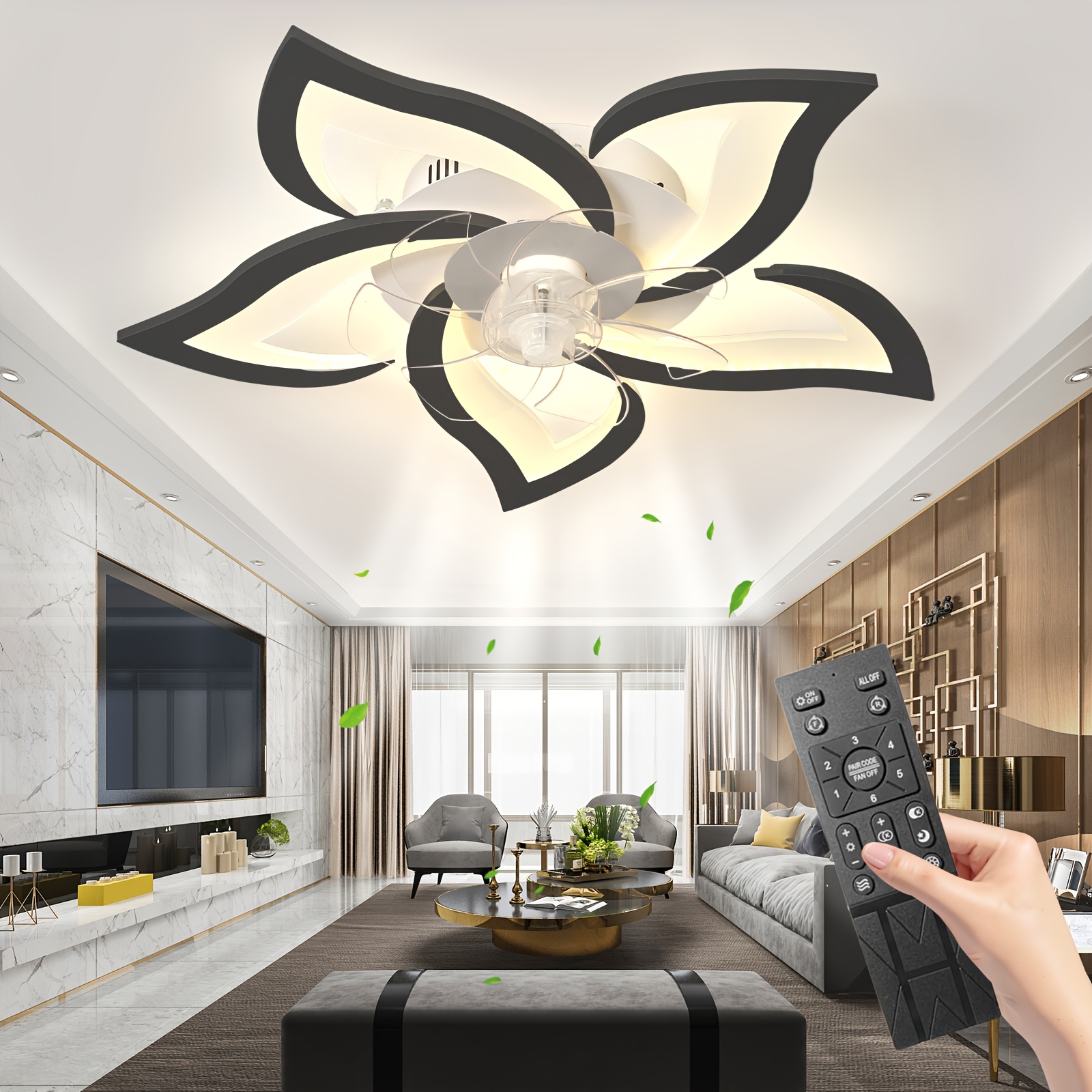 Image of Flower Ceiling Fans With Lights, Small 27 Inch Modern Low Profile Ceiling Fan, Dimmable Led Ceiling Light Fixture, Flush Mount Ceiling Fans With Remote For Bedroom, Kitchen, Indoor-white