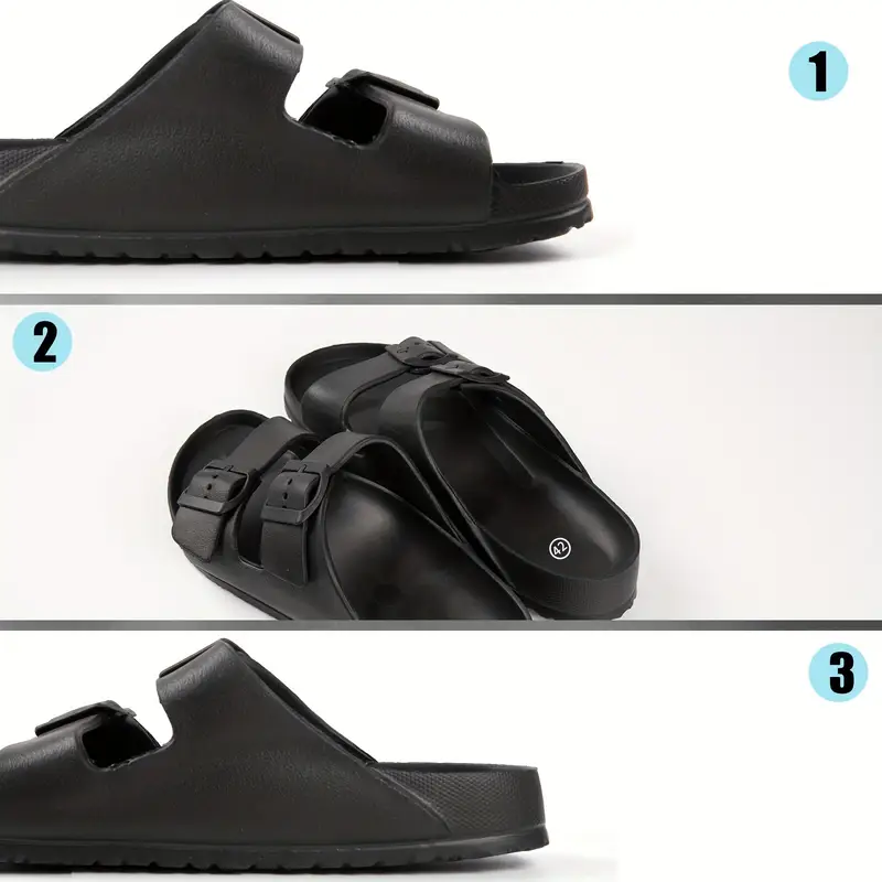 eva solid color sandals platform slip on soft sole double bands slides non slip beach slides Product details 2
