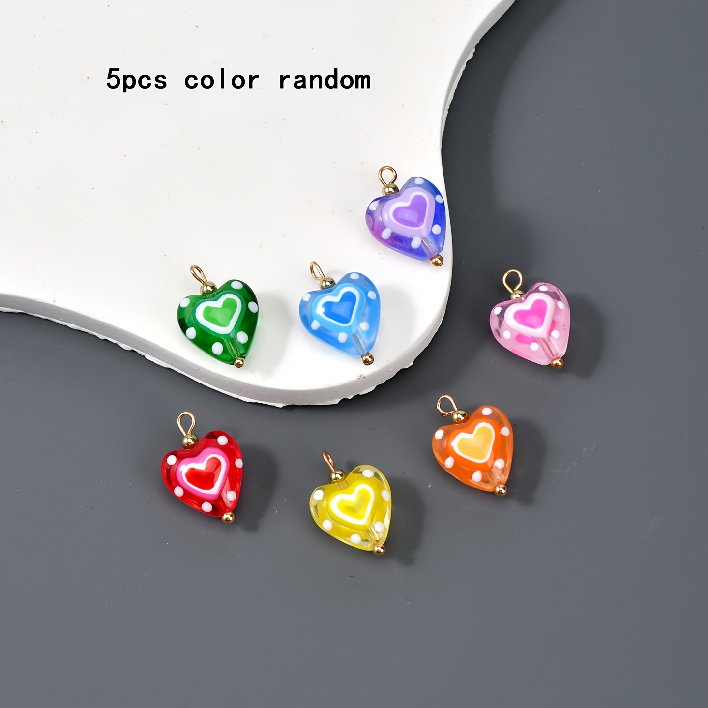 TEMU Set da 5 pendenti estivi a forma di cuore in vetro a dipinti a , colori assortiti, accessori per gioielli con perline in vetro , componenti per