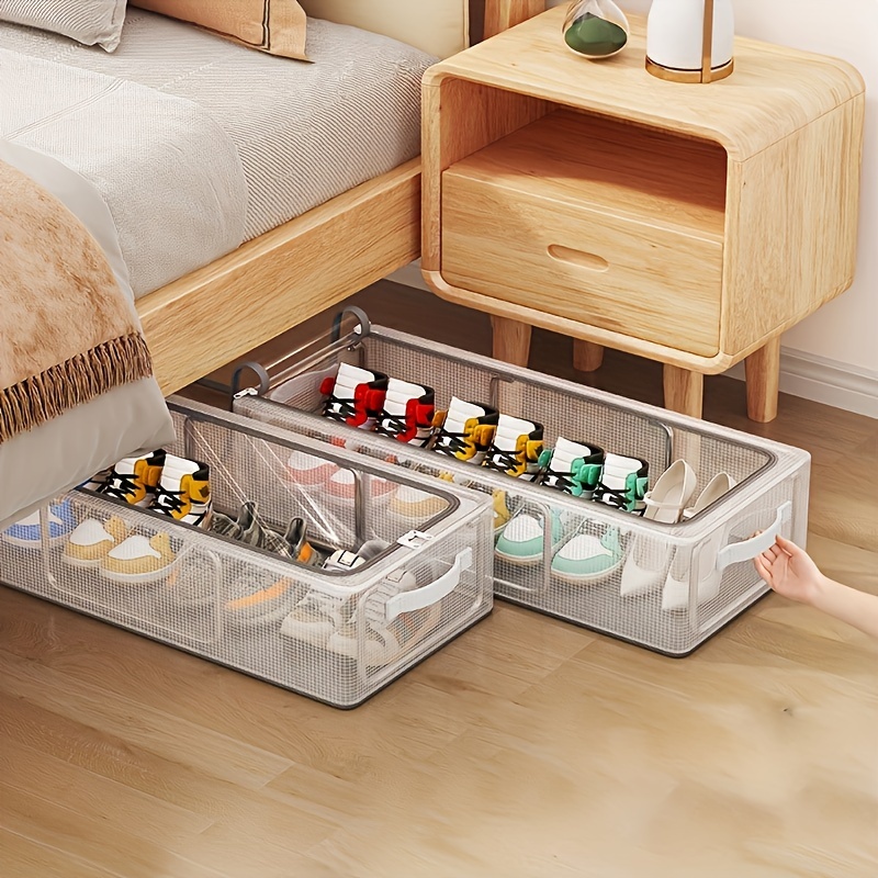 

Foldable Nylon Under Bed Shoe Storage Box With Transparent Design, Thickened Steel Frame, Fashionable Style