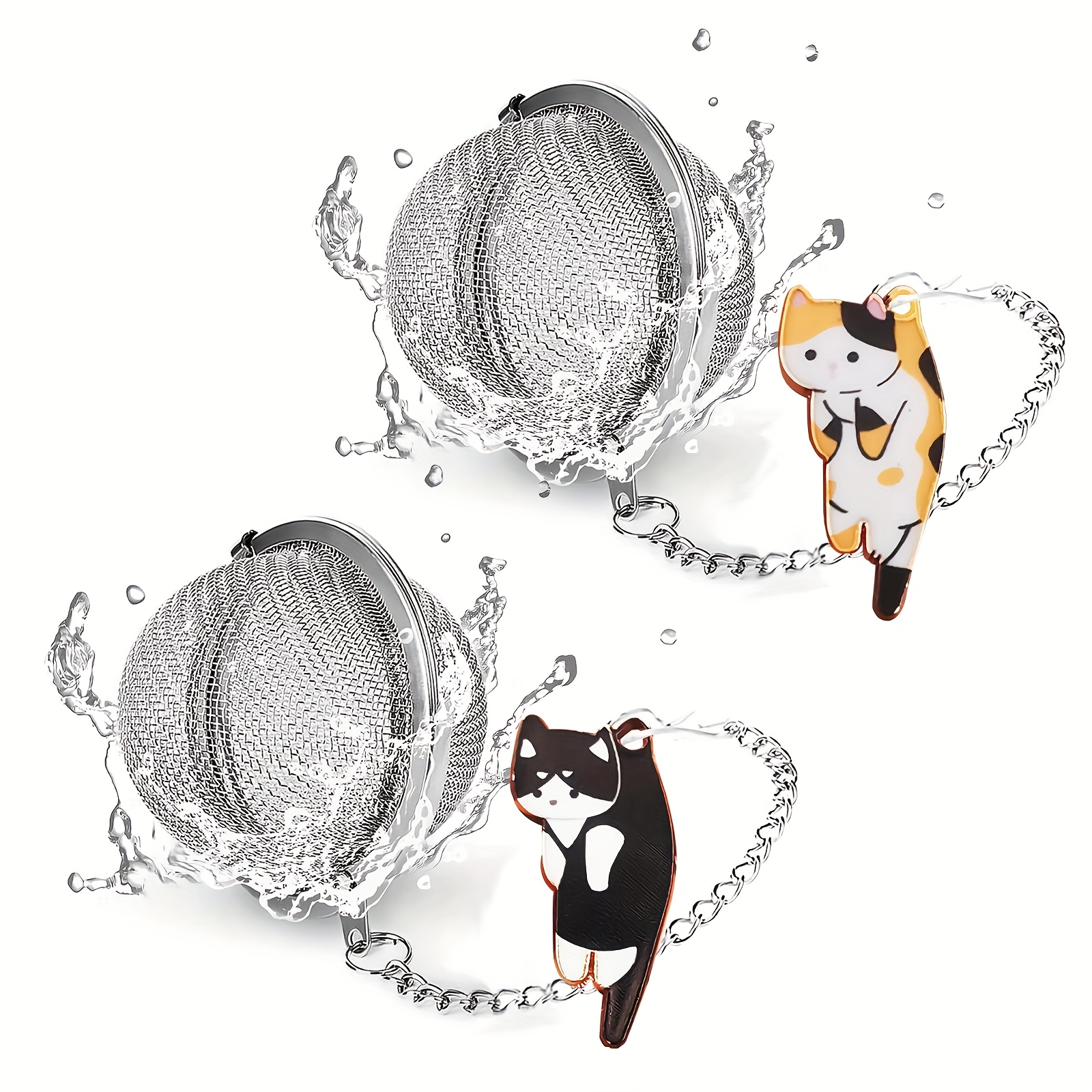 Image of 2pcs-cat Tea Infuser Set - Enhance Your Tea Experience With Premium Loose Leaf Tea Strainers And Balls, Gold-plated Cute Cat Charm Pendant Tea Steeper, Stainless Steel Mesh Tea Diffuser