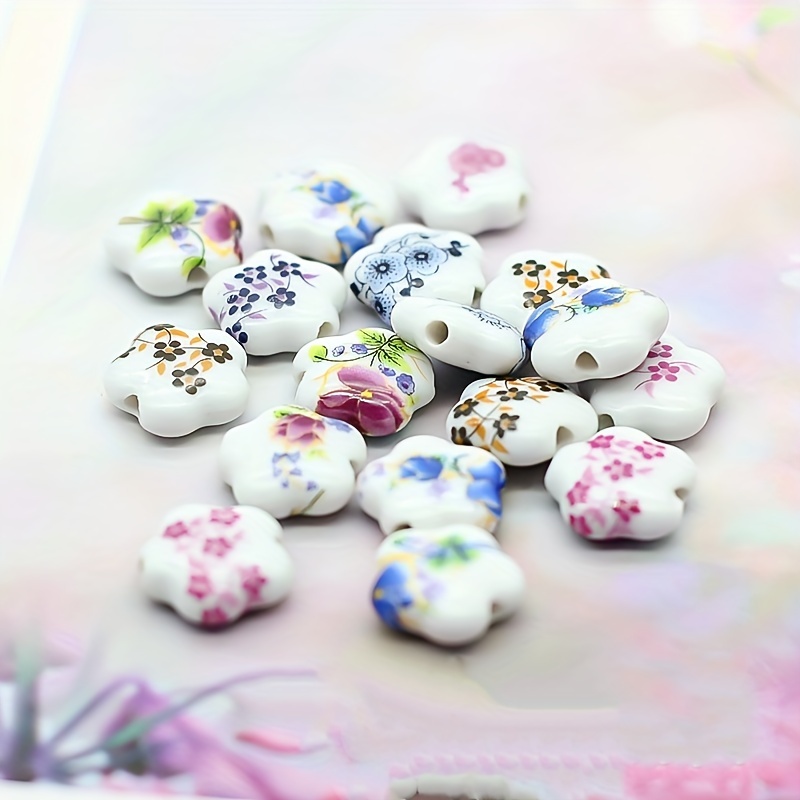 

20pcs Blue And White Porcelain Star And Plum Blossom Beads, Ceramic Making Supplies For Necklaces, Earrings, Crafts And Sewing Accessories