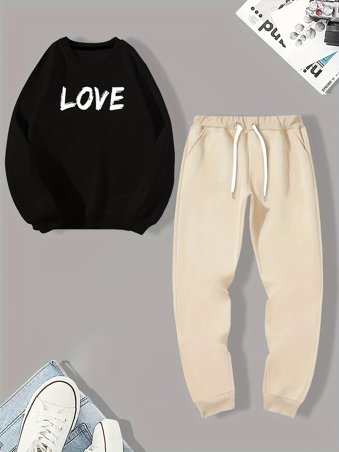 Love Girlfriend Print Men's Outfits Casual Crew Neck Long - Temu