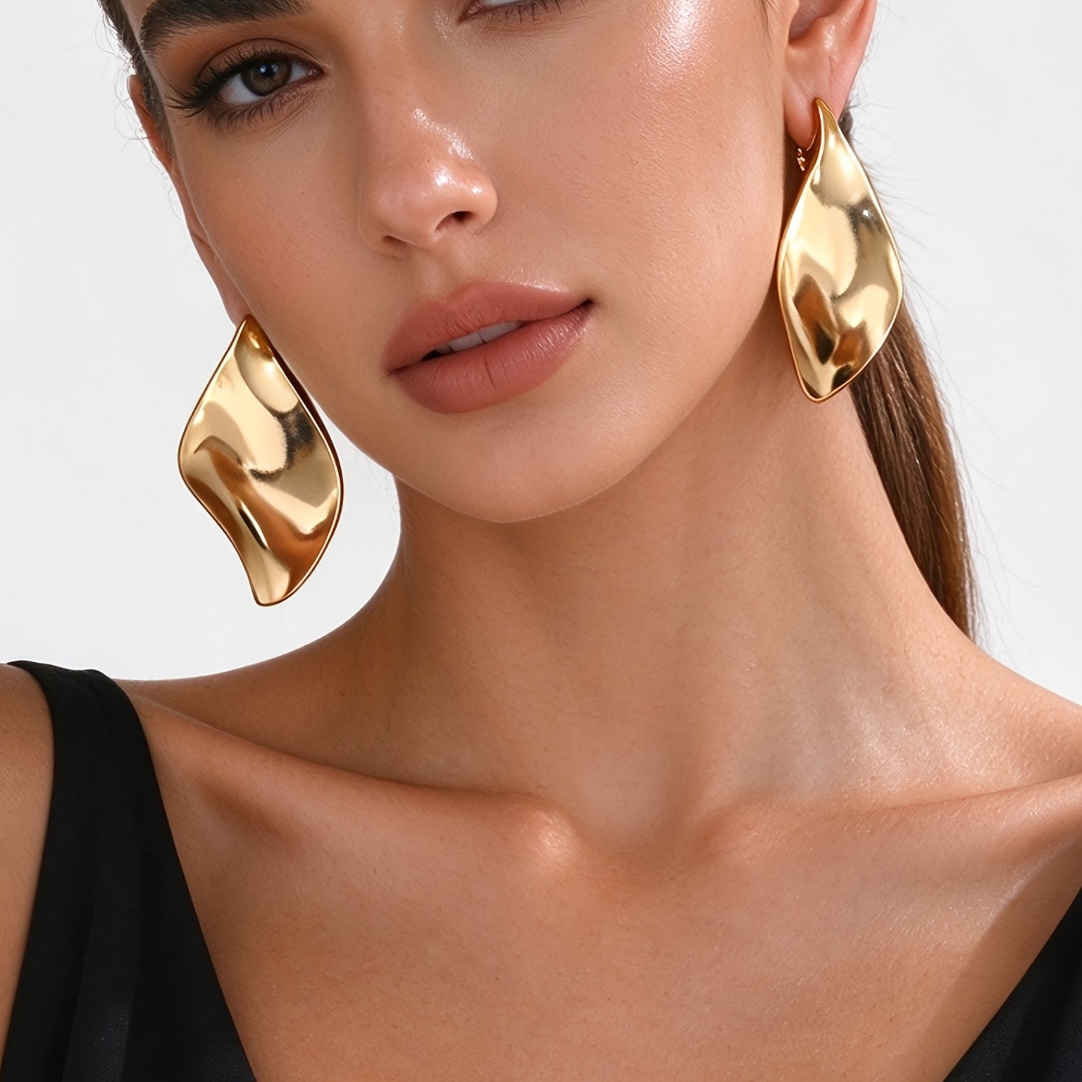 Women's Irregular Hammered Metal Statement Earrings, Unique Design