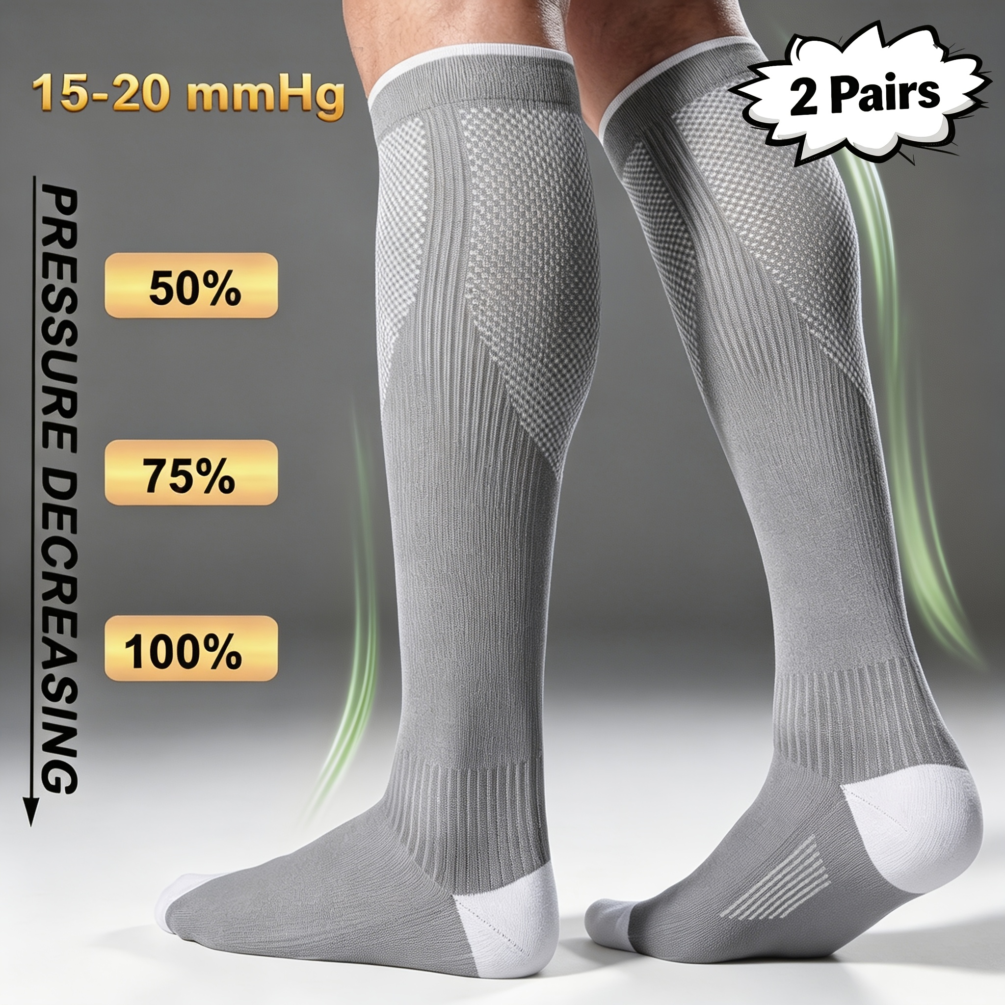 TEMU Compression Socks For Women And Men, 15-20mmhg Graduated Circulation Support Socks, Comfortable Knee High Stockings For Running, Nurses Pregnant