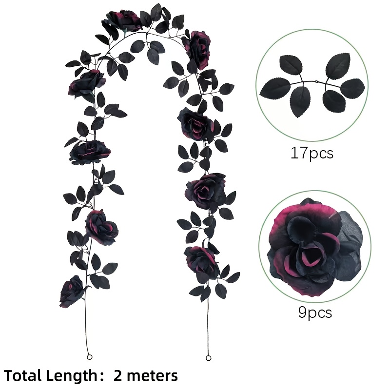 Simulated Black Rose Leaves, Rose Vines, Halloween Home Black Decoration, Artificial Rose Leaves, Vines