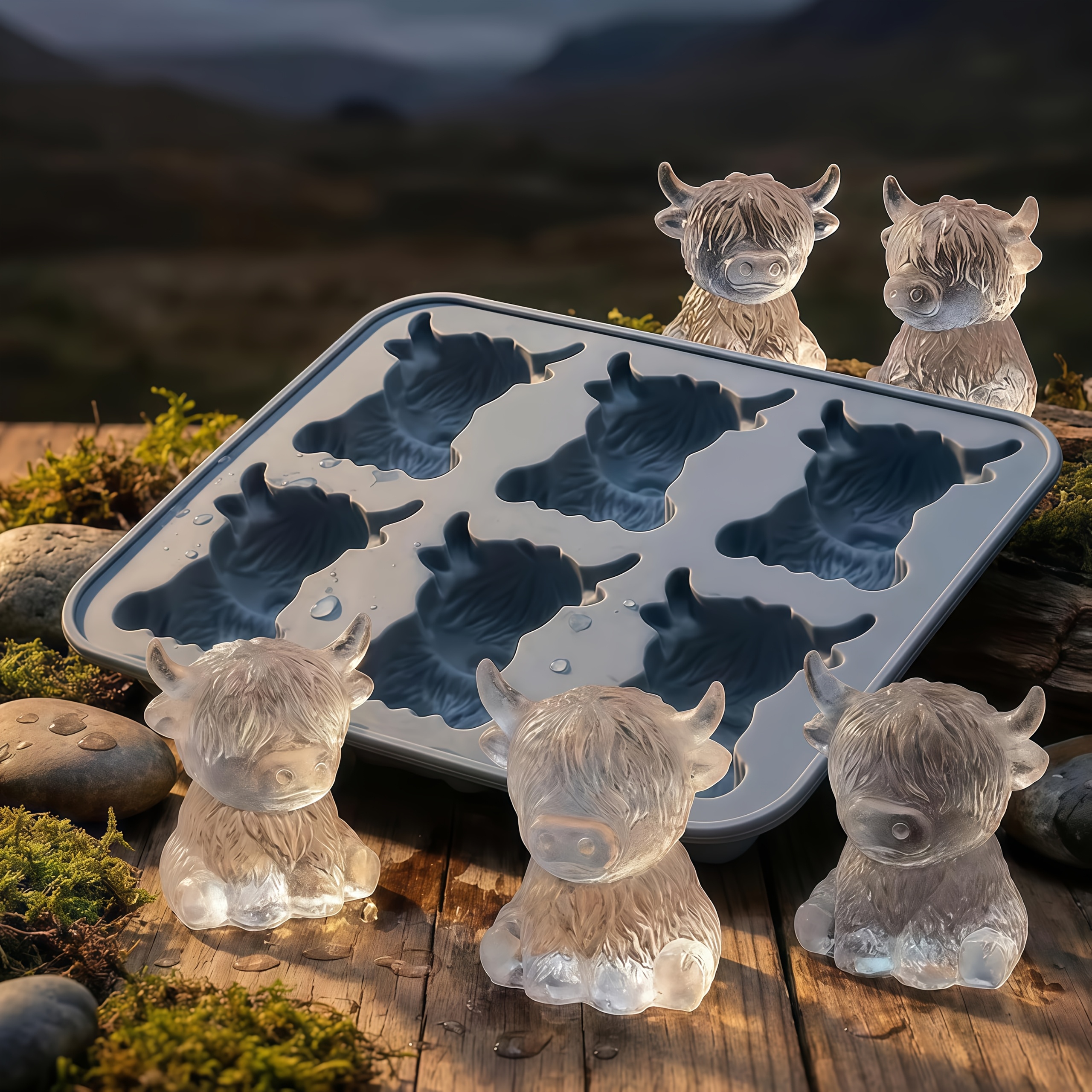 6-fach super süß highland kuh design silikonform, leicht zu entformen, zum herstellen von 3d eiswürfeln - zuhause/küche/bar,   für getränke, events, geschenke. wiederverwendbar