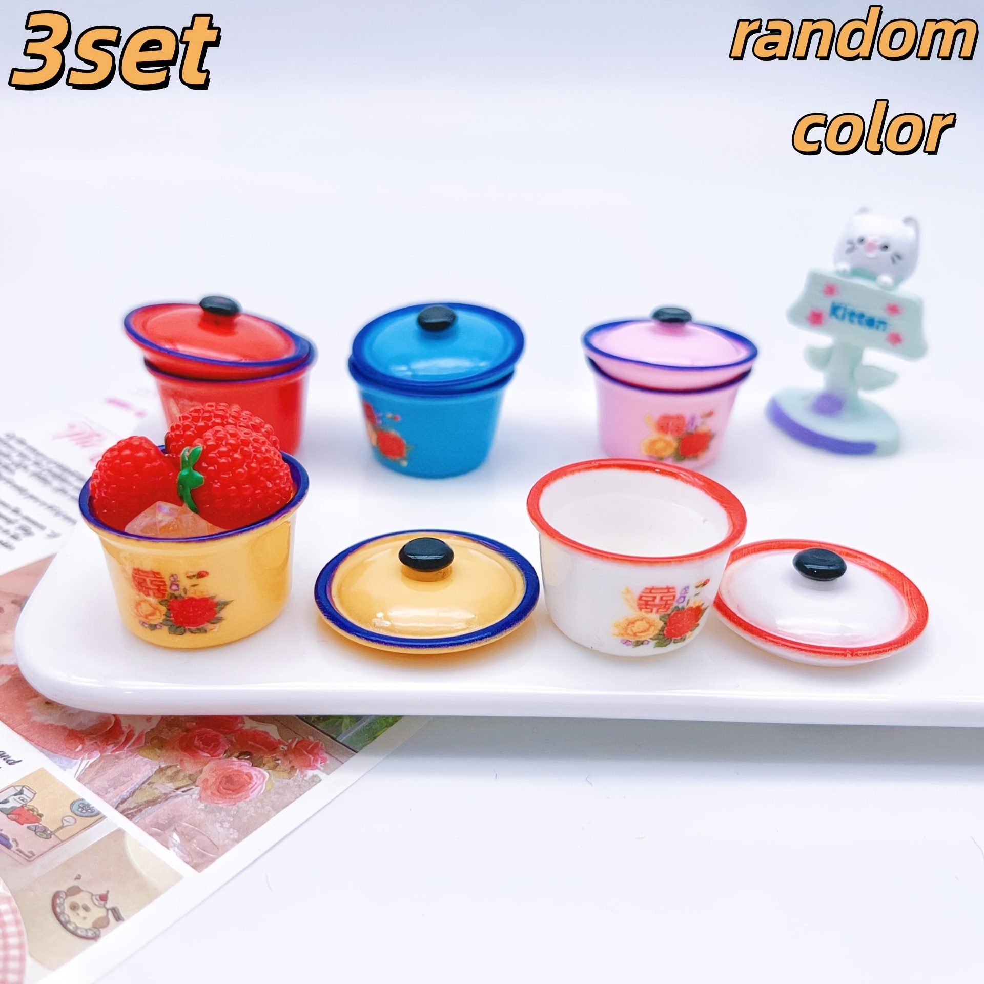 TEMU 3set, 2 Pces/set (basin + Lid) Mini Enamel Basin Storage Basin, Large Handmade , Suitable For Model House Decoration, Very Suitable For Micro
