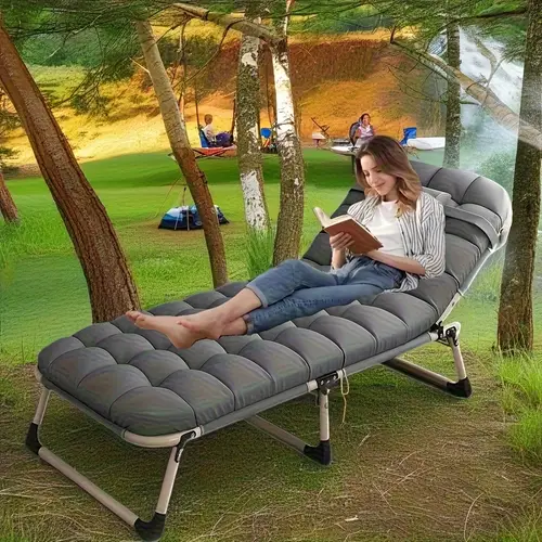 1pc adjustable portable folding bed with pillows and headrests for camping nap beach and garden use lightweight and durable stainless outdoor only