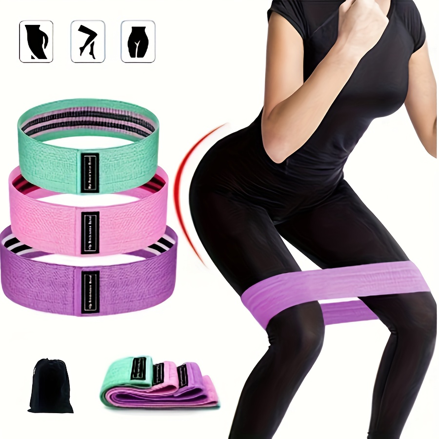 set of 1 3 non slip yoga   bands suitable for stretching strength training squats   and core workouts in pink purple and   of durable polyester blend ideal for home gyms and travel