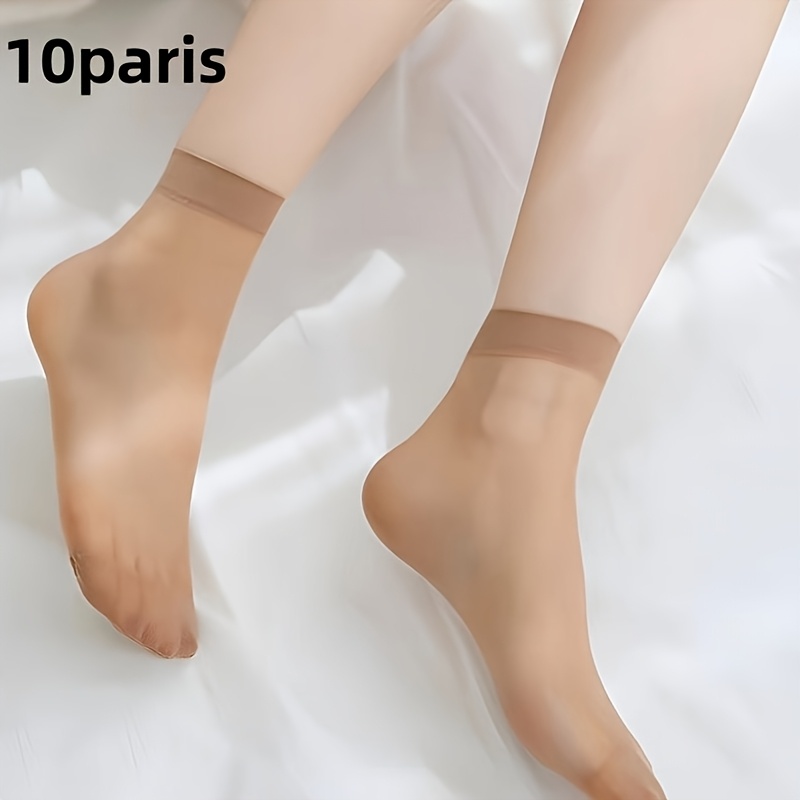 Image of 10 Pairs Of Women' Color Crystal Round Socks, Women's Socks, Socks, Long Socks, Comfortable And Breathable, Nude Color, Suitable For Daily Wear, Suitable For Home, Office And Outdoor Wear