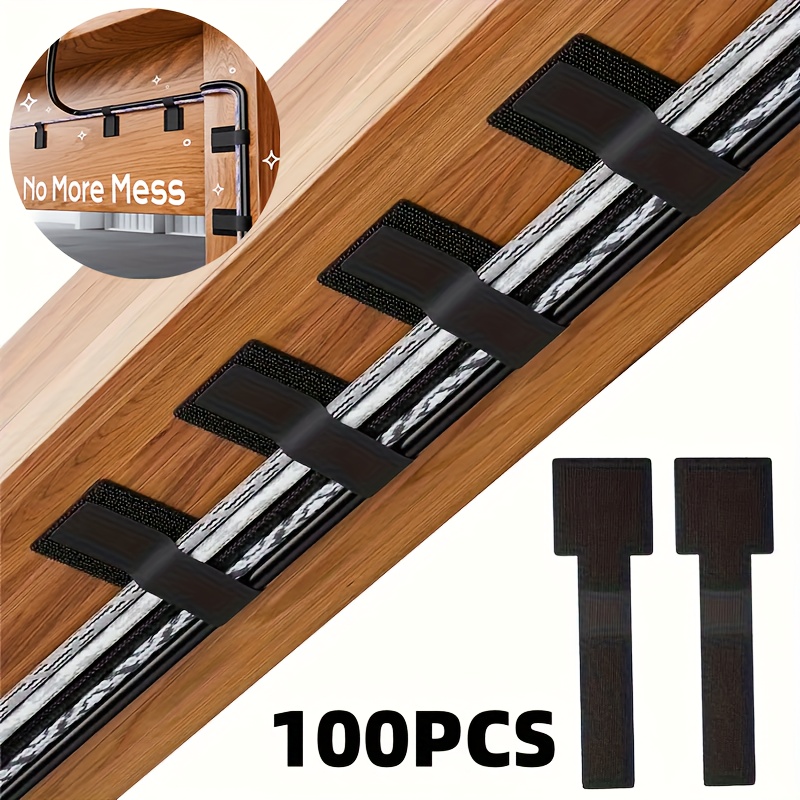 E-shop 100 Stück Selbstklebende Starke Kabelbinder, Schwarz und Weiß - Multifunktionale Desktop Büro Kabelmanagement Bänder, Kabelbinder Organizer,