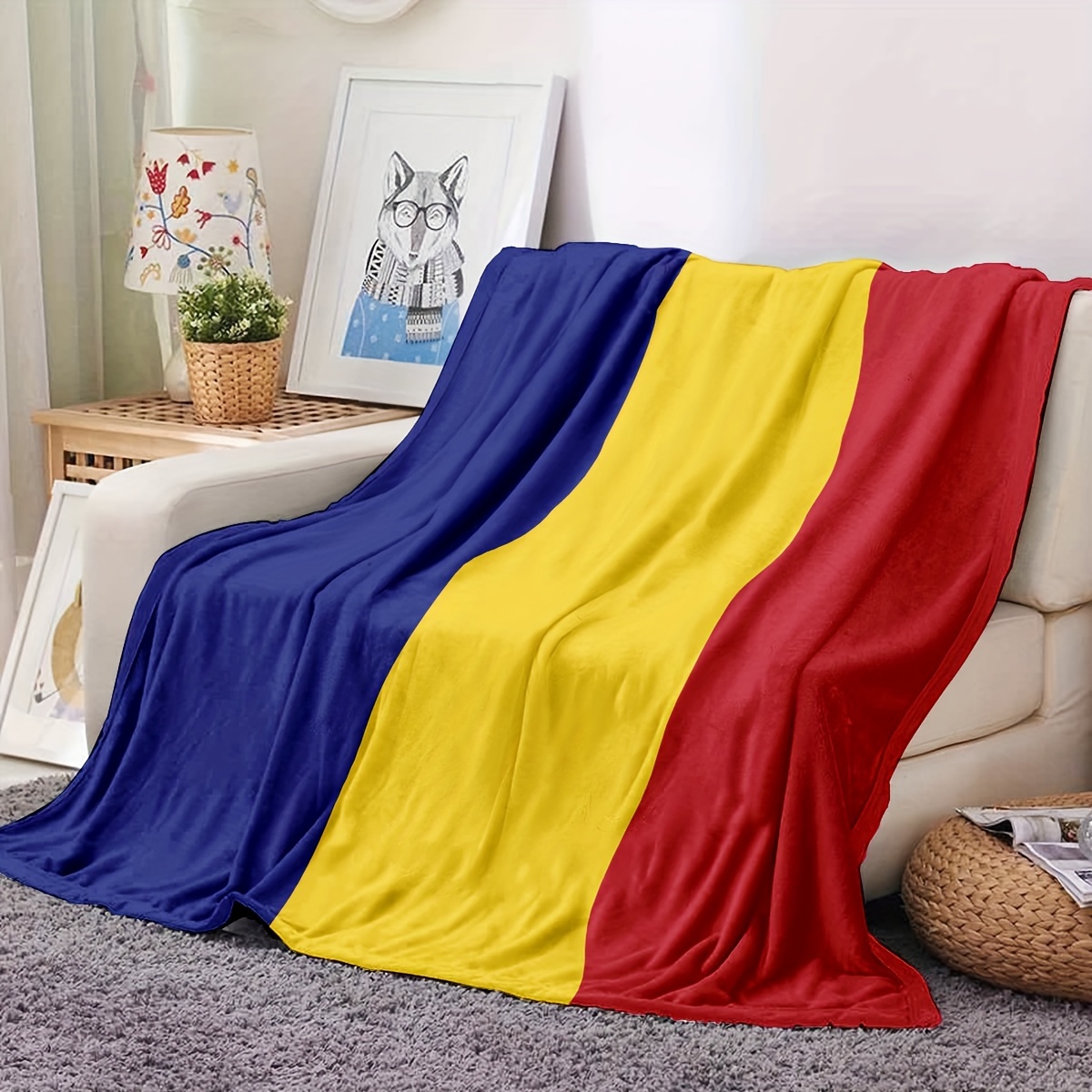 

1pc Romania Printed Flannel Blanket - , Nap , 250-300gsm, , Knitted, Sanded For , , , -