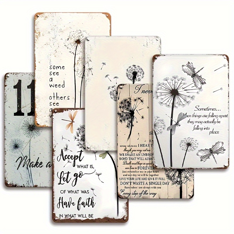 TEMU 6pcs, Retro Metal Tin Sign, Vintage Metal Signs Accepts What's Leaving Hands What's - Dandelion And Dragonfly Sign, Home Bar Kitchen Office