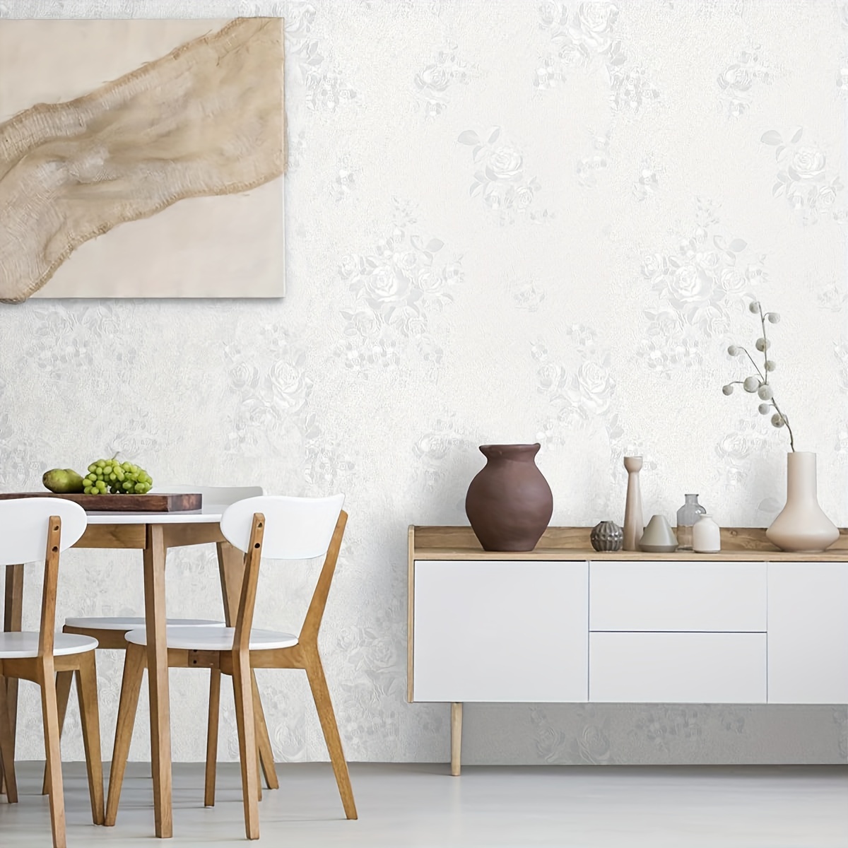 Image of White Dark Floral Self-adhesive Wallpaper, Elegant White Dark Floral Texture, A Low-key Luxury And Feel To . Peel And Stick, Waterproof And Durable, Suitable For Bedrooms, Living Rooms, And Studies
