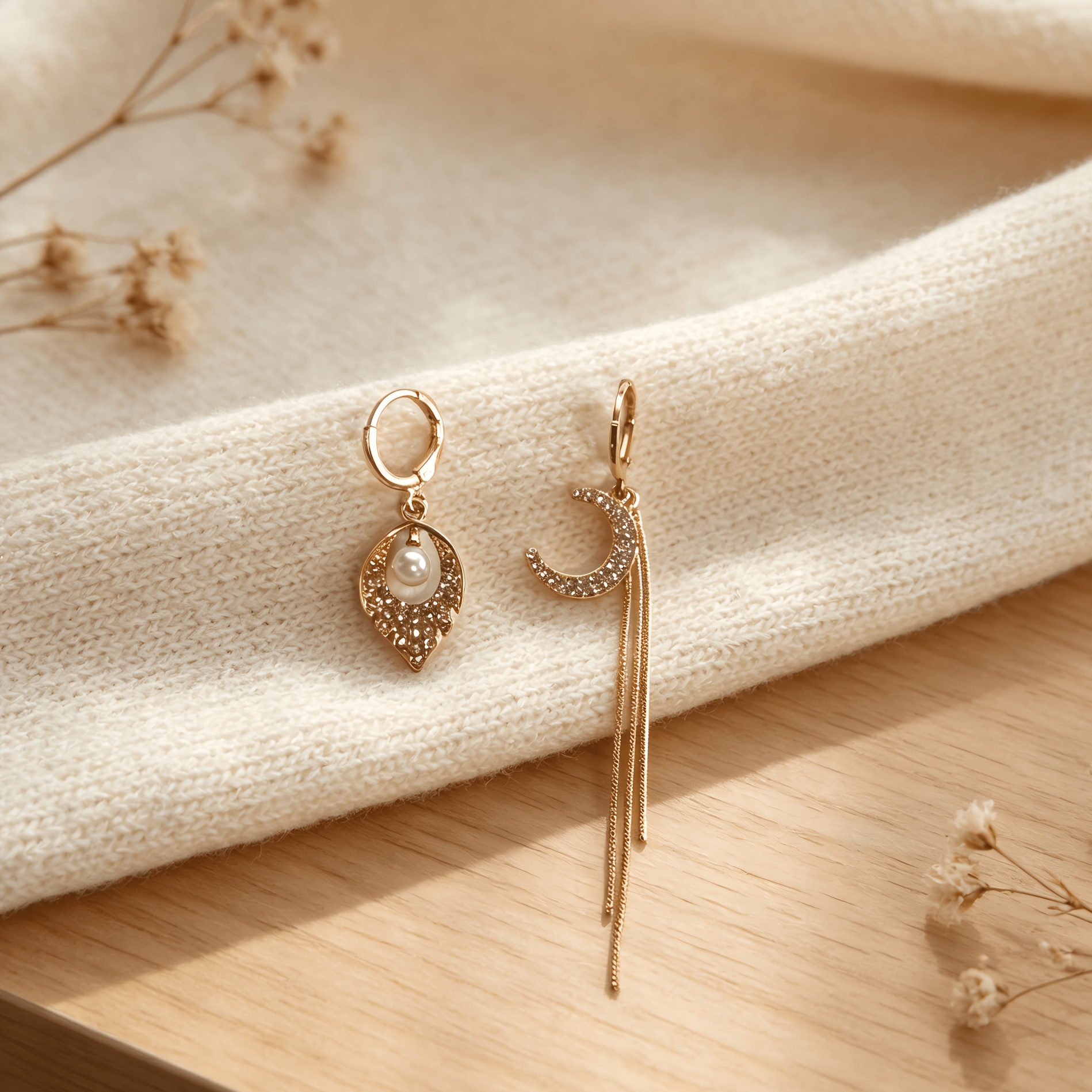 Women's Delicate Glass Crescent Moon Tassel Bead Earrings