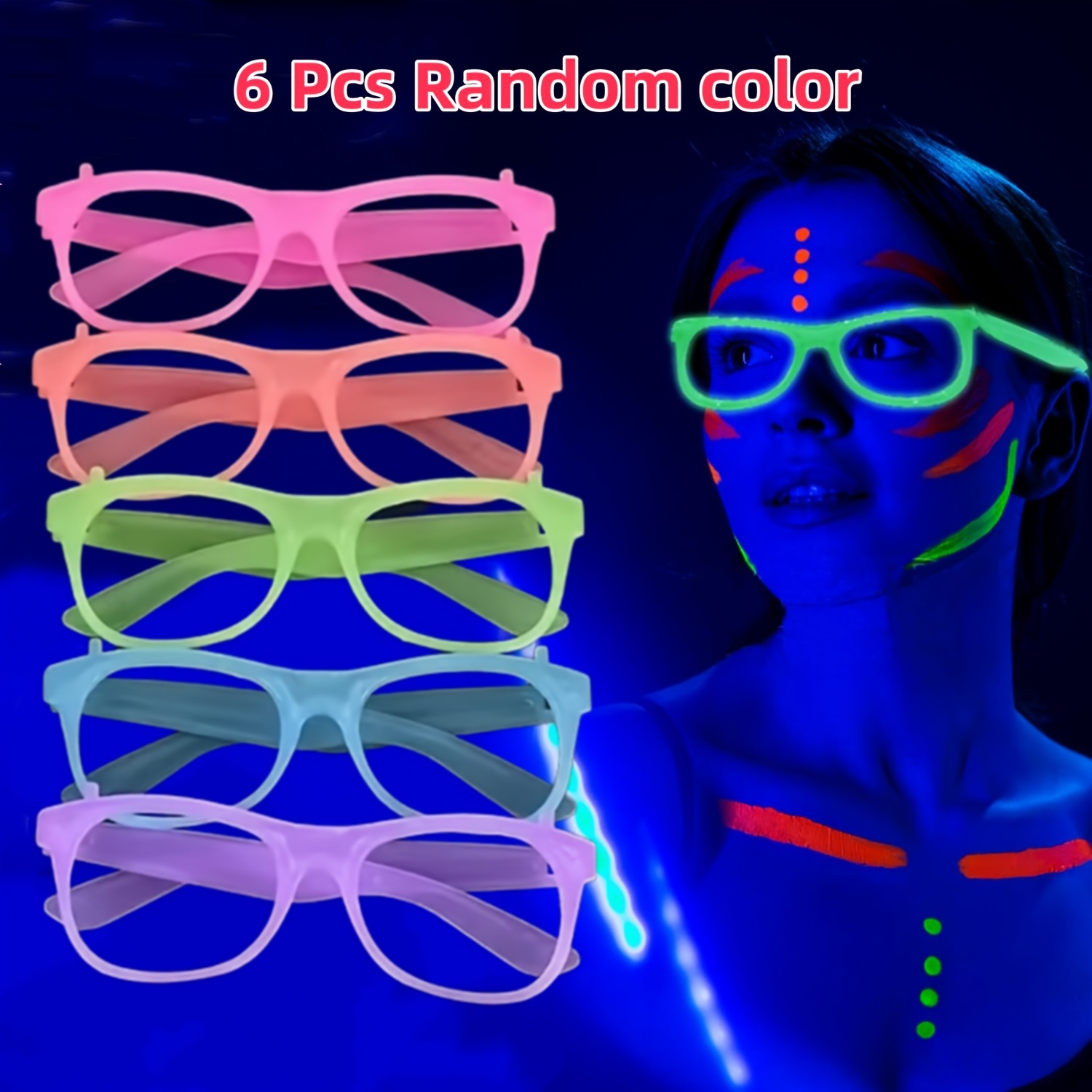 Image of Gift For Her/him 6pcs -the-dark Party Glasses Glow Party For Birthday Halloween Cosplay Christmas, Durable Plastic Frame For Ktv, Dance Parties And Photo Booth Props, Design