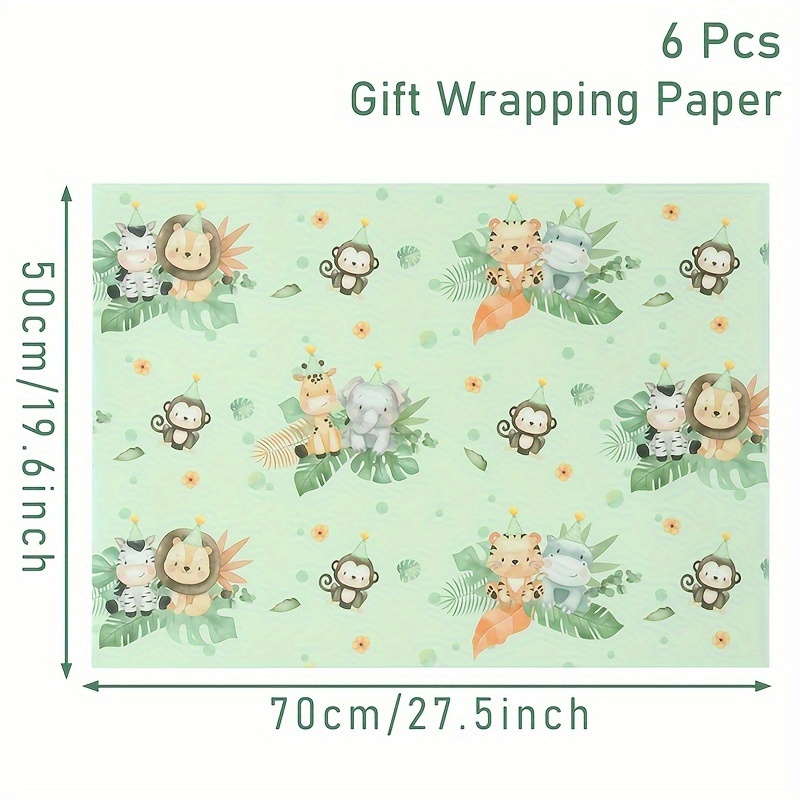 Image of 6pcs, Jungle Animal Gifts Wrapping Paper, Jungle Animal 1st Birthday Gift Packaging Paper, Theme Party Gift Packaging Paper Rolls, Happy Birthday Party Decor