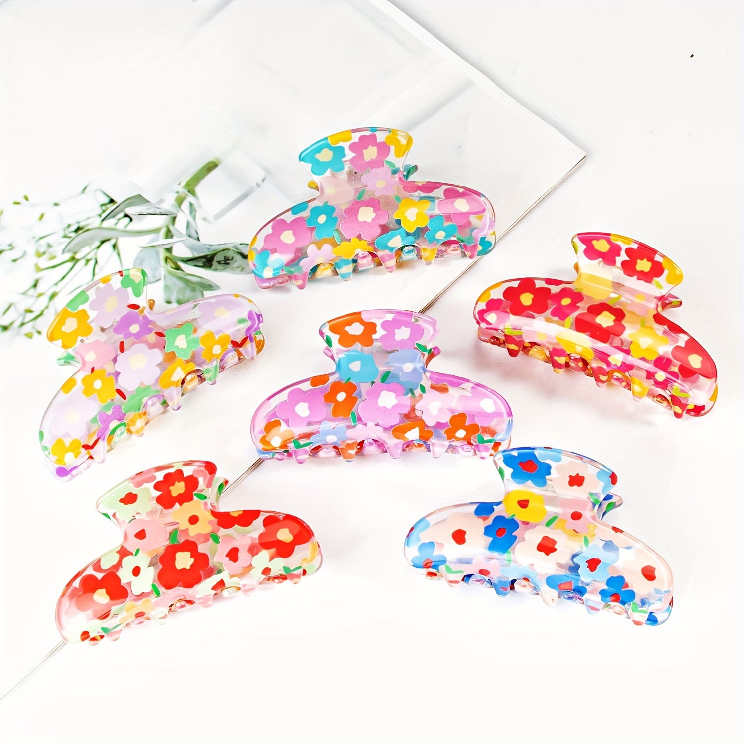 

Bohemian Acetic Acid Hair Claw Clip - Medium Size Transparent Printed Fruit Hair Accessory For 14+ - Single Piece Color Matching Hair Clasp