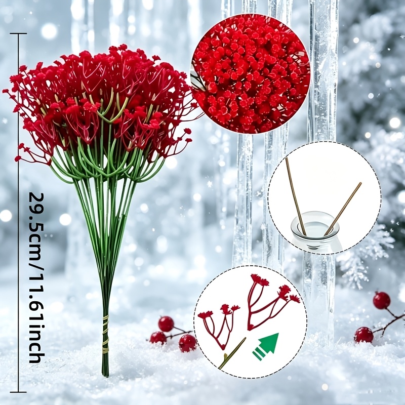TEMU 25pcs Fleurs Artificielles Étoile Rouge, Style Ferme Moderne, Arrangement Floral de Noël Réaliste, (750pcs Têtes de Fleurs) Bouquet Portable,