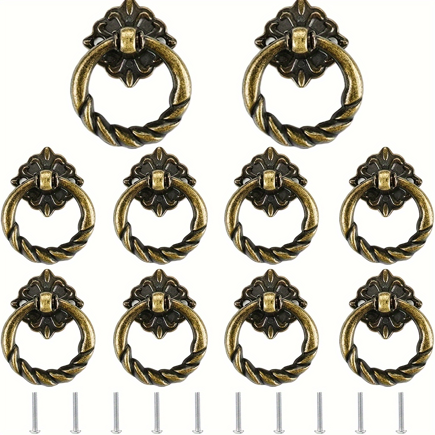 

10pcs Vintage Round Cabinet Pulls, Antique Brass Drawer Knob With Screws, 1.18in Diameter Rustic Knotted Dresser Handles, For Furniture Restoration And Decoration