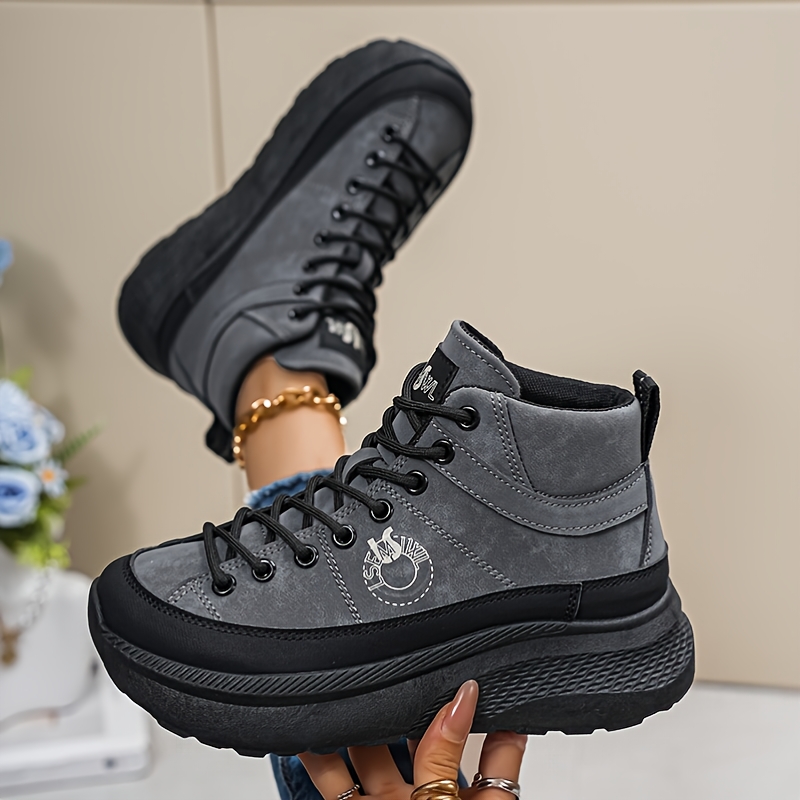 TEMU Lsemiwl Women's Mid-top Sneakers With Thick Cushioned Sole & Slenderizing Foot Technology - Soft Pvc Sole Suitable For Outdoor Workouts, Travel,