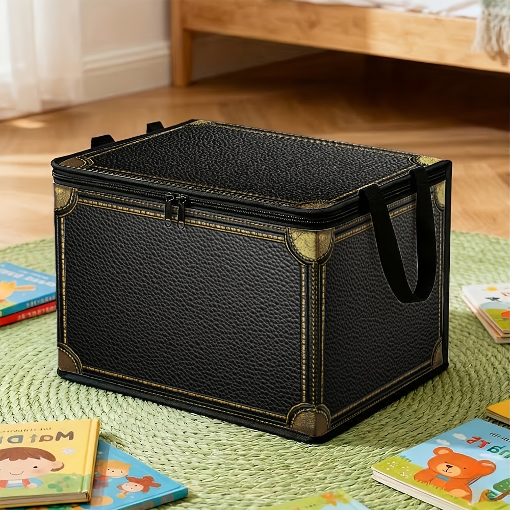 TEMU 1 Vintage Industrial Minimalist Storage Box With Lid, Geometric Corner Design - Suitable For Wardrobe Storage, Laundry Room, And Bedroom