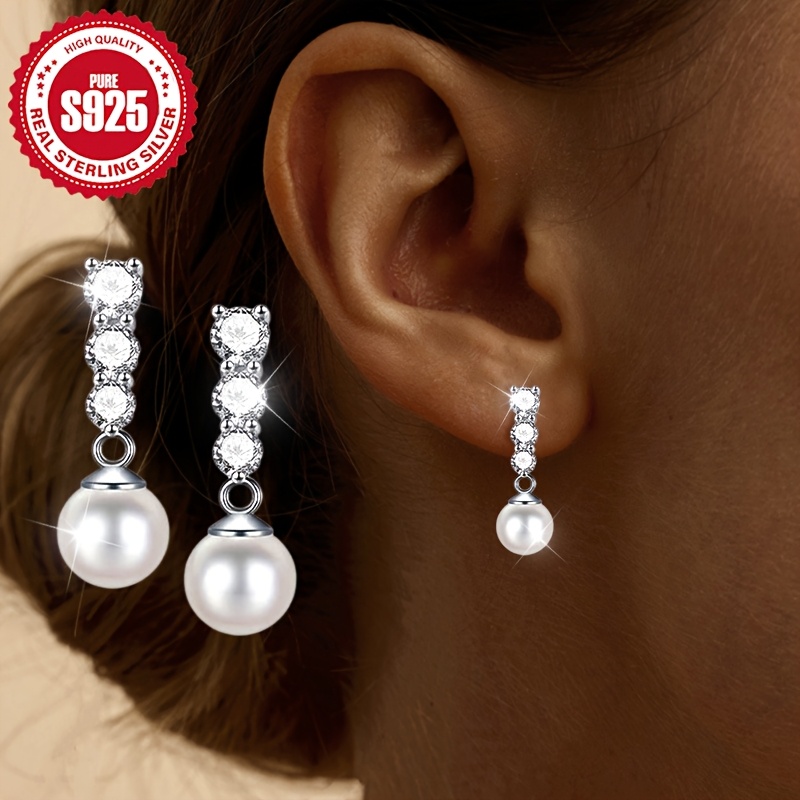 

Pair Of S925 Silver Pearl Earrings, Retro Light Luxury Temperament, Elegant And , Suitable For , For Valentine's Day And Day Gifts, Low Allergy, 2g