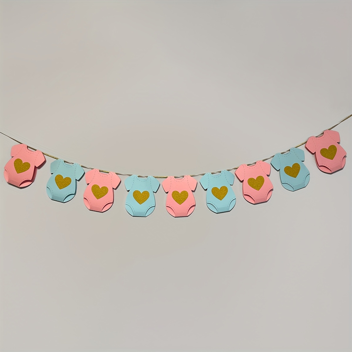 1set Baby Shower Paper Garland Short-sleeve Bodysuits Clothesline Garland Gender Reveal Birthday Banner Baby Outfit Paper Decorations, 9pcs Paper Baby Bodysuits In 1 Set