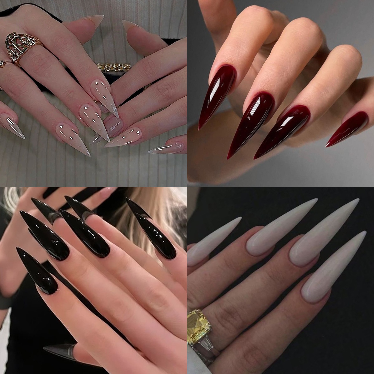 Image of 96pcs Of Long Pointed Nails, Easy Solid Colors, Black, Red And White, Nude, Long Water Drop , Full Coverage, Reusable By Pressing, Artificial Nails Suitable For Ladies' Daily Party Nail Decoration