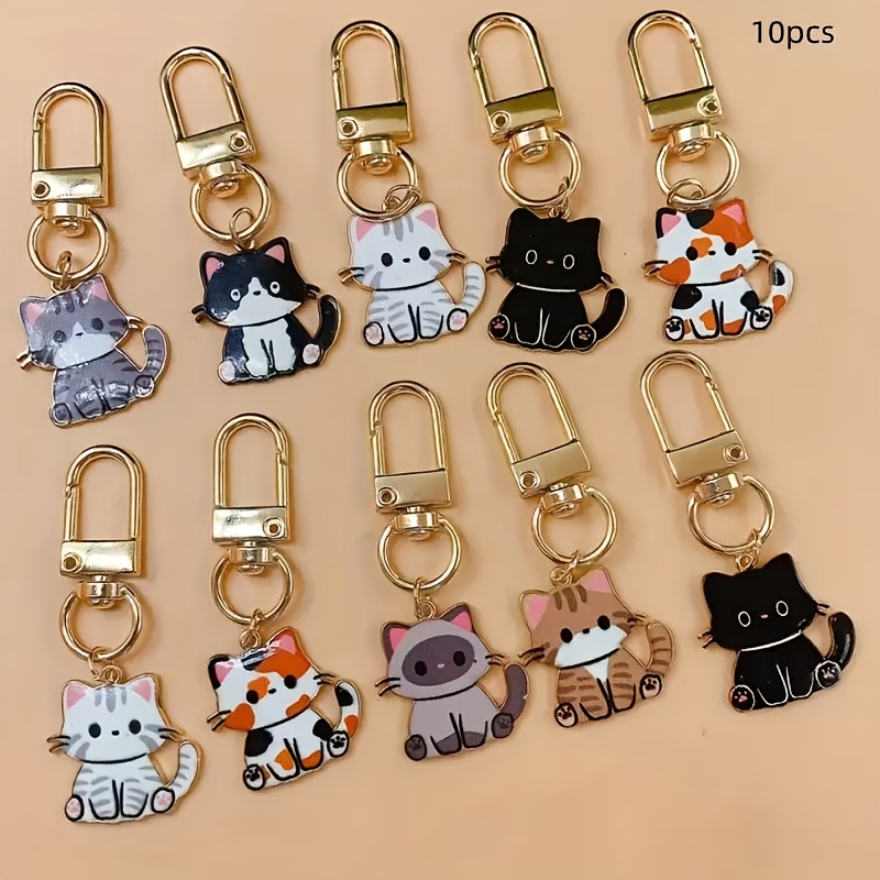 E-shop 10 Stück Niedliche Cartoon-Katzenanhänger, Haustier-Schlüsselanhänger, Kleidung & Rucksack Anhänger, Auto Schlüsselanhänger, Metall