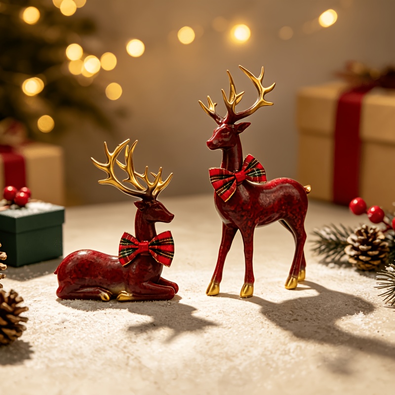 TEMU 2pcs, Collectible Figurines, Reindeer Small Sculpture Ornaments, Suitable For Christmas Decor, For Various Holiday Decorations, Suitable For