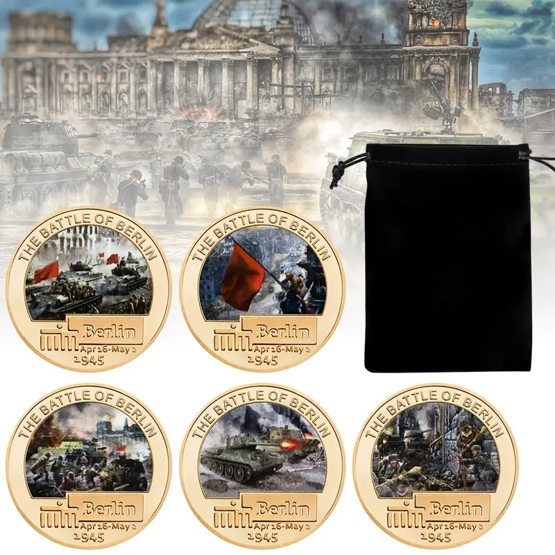 набор из 5 металлических памятных берлинской битвы с бархатной сумкой, подарок на , день рождения подробные сведения 0