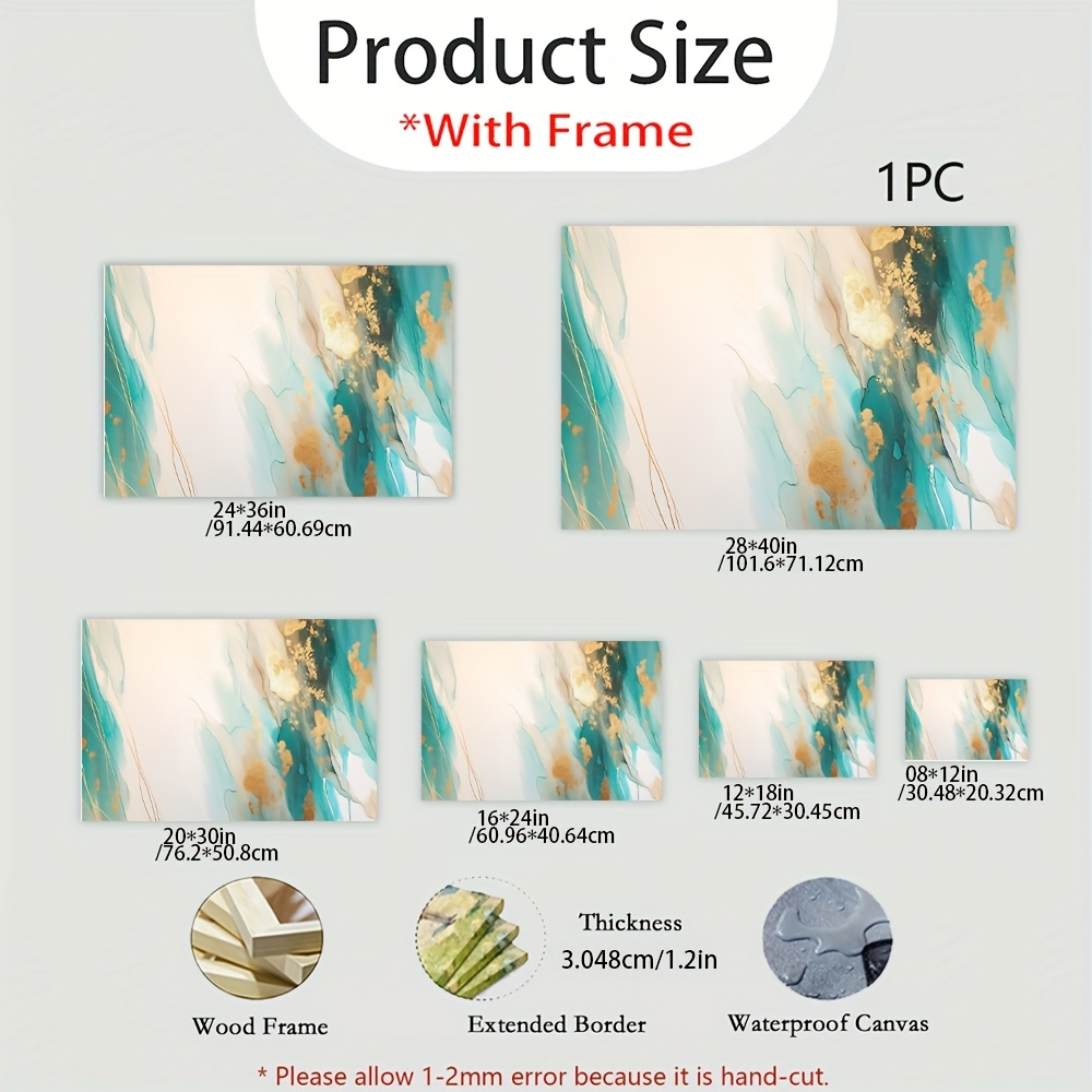 2D Flat 1pc Charming And Fashionable Decorative Printed Painting Artworks Abstract Teal And Golden Painting on a White Background It Is Suitable for Corridor Art, Office Wall Decoration, Room Decoration, Home Decoration, Mural Decoration, Creative Space Wall Decoration, And Fashionable Gifts