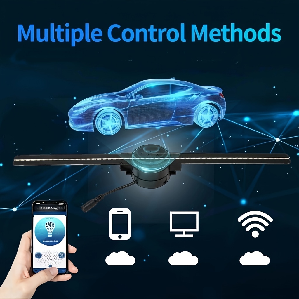 wall mountable 3d holographic projector fan 40cm 15 75in hd   display with 224 led   system for 3d movies logo projection compatible with remote control included brackets adapter pack Product details 1