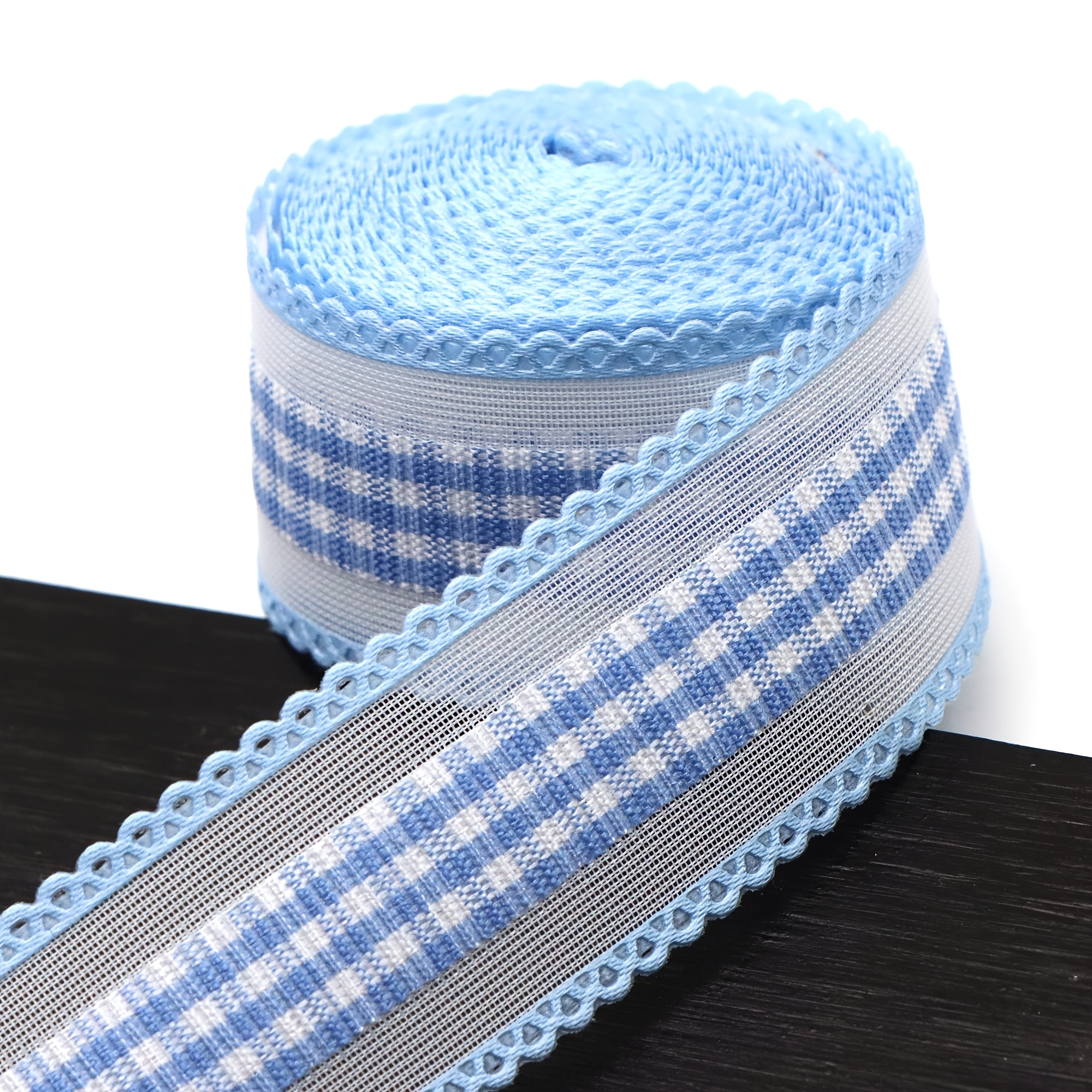 Image of 5 Yards Checkered Lace Ribbon With Scalloped Edge - 25mm Width For Crafts, Clothing, Gift Wrapping, Hair Bows, And Party Decorations