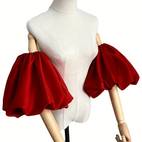 pair of nude sheer sleeve covers bridal dress accessories with satin arm bubble sleeves ruffle 2 elastic short sets for bridesmaids womens minimalist solid color polyester weddings evening parties special occasions formal gown sleeves ideal gift