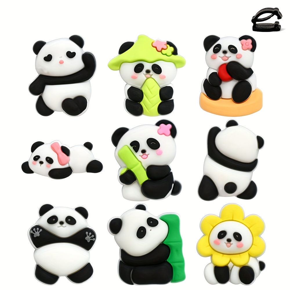 Image of 9pcs, Plastic, Half 3d Series Diverse Fun Panda Shaped Shoelace Accessory, Suitable For Diy Decoration Of Sports Shoes