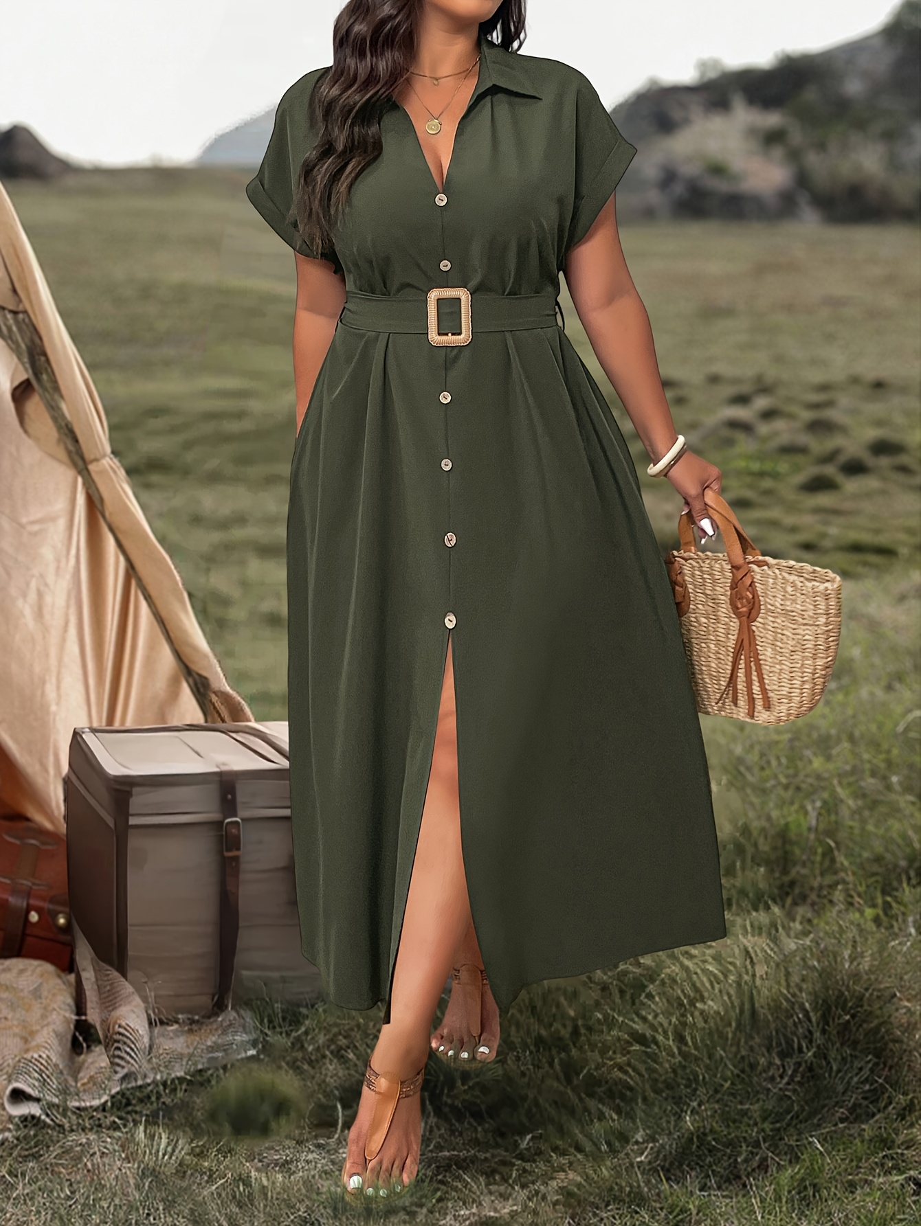 plus size elegant plus size womens dress lapel collar button