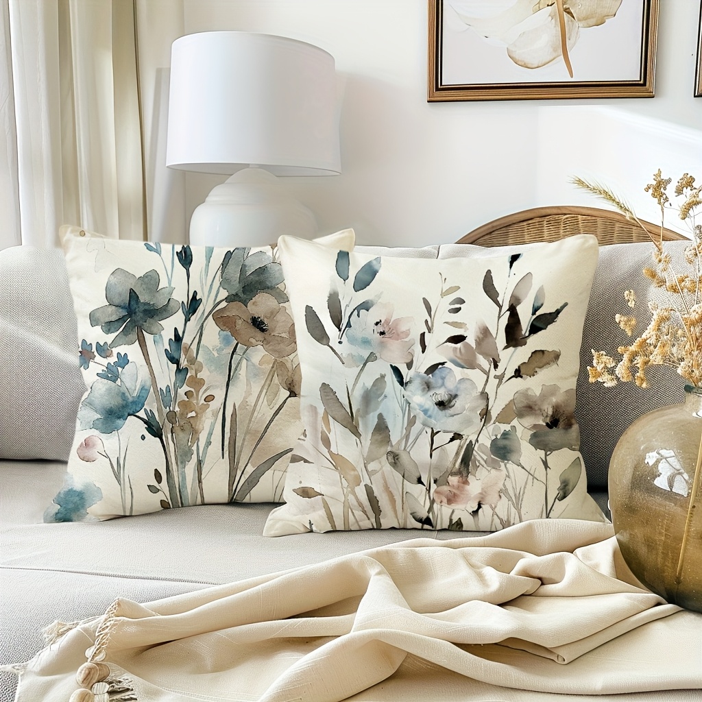 watercolor flowers throw pillow covers blue tones Temu United