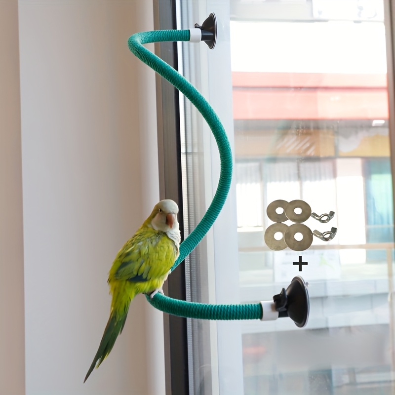 1pc Wrapped Pvc Pipe Flexible Bird Perch With Multiple Functions, Parrot Climbing Ladder Perch, Suction Cup Perch, Birdcage Additions That Attached To Window Glass, Smooth Walls