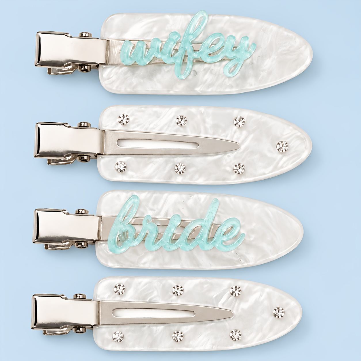 TEMU Bride And Wifey Beauty Clips Acrylic Hair Clips | Bachelorette Party, Bridal Shower, Bride Additions, Rhinestone