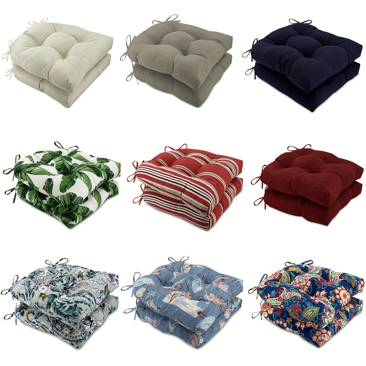 boho-stil 2er-pack indoor/outdoor stuhlkissen, getuftetes blumen-/blatt-/streifenmuster, licht- und wetterbeständig, maschinenwaschbar, ganzjahres-polyesterfüllung, gewebter bezug, vielseitig einsetzbar 0