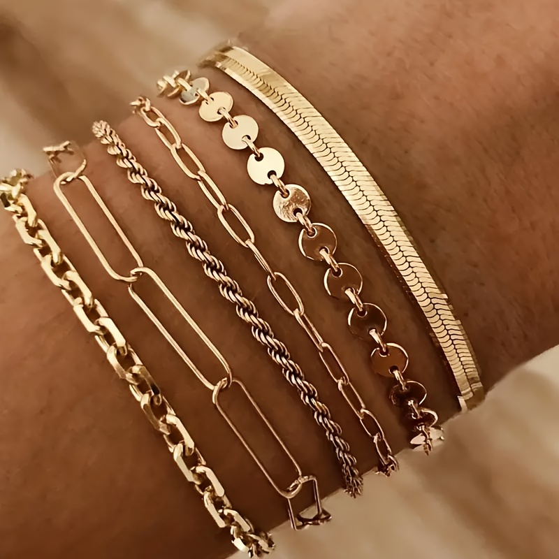 

6pcs Alloy Multilayer Twist & Snake Chain Bracelet Set For Every Occasion