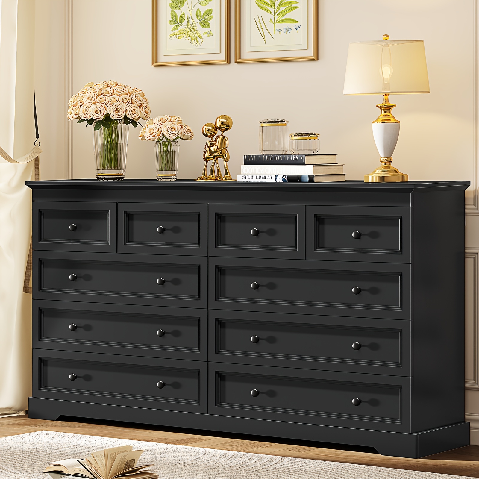 55 wide 10 drawer metal dresser modern white black chest - Temu