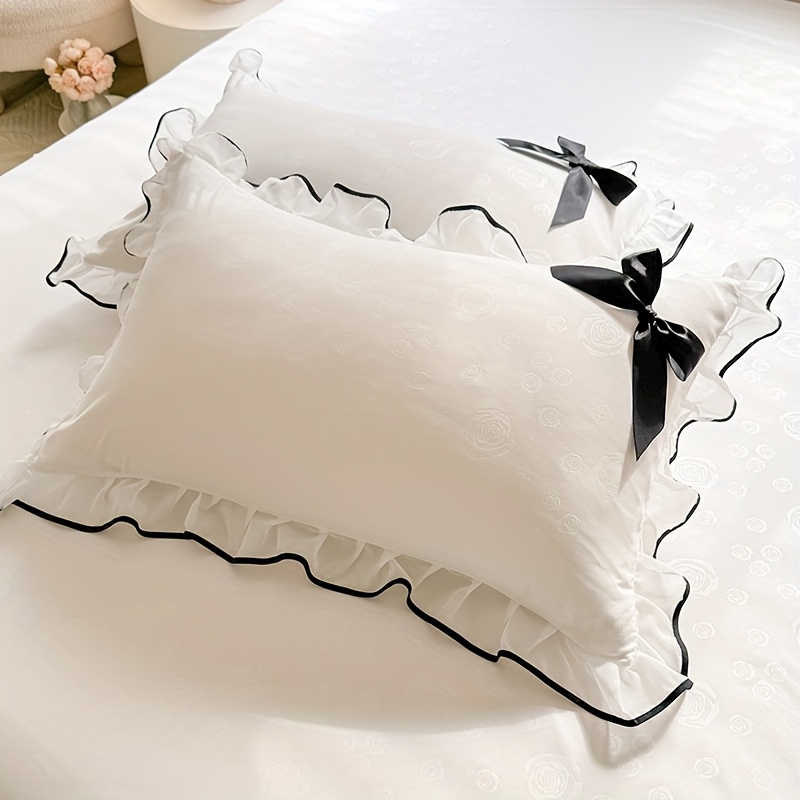 TEMU 2pcs Set Printed Rose Pillowcases With Bow Decoration, Size 18.9 X 29.13 Inches Without Pillow Core. Machine Washable, Suitable For Scenes
